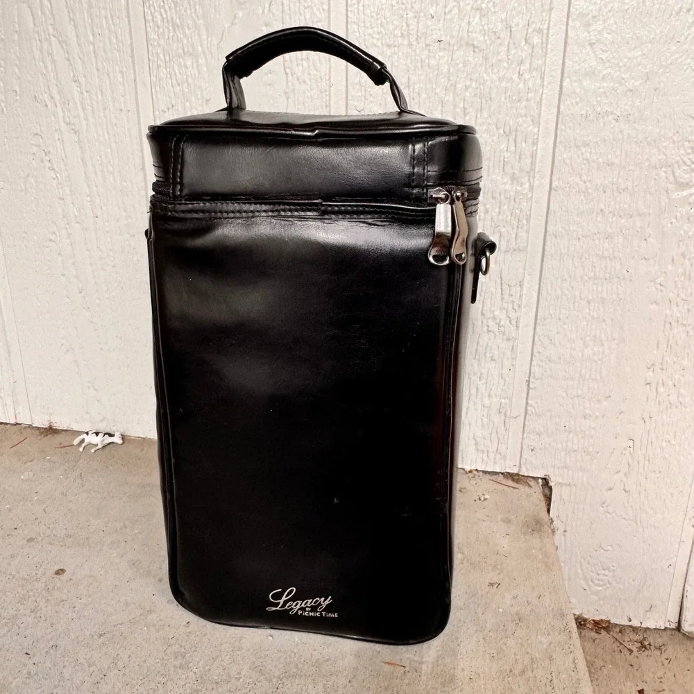 Legacy‎ Picnic Tools Black Faux Leather Insulated Carry Bag w/ Cheese Board Y2K